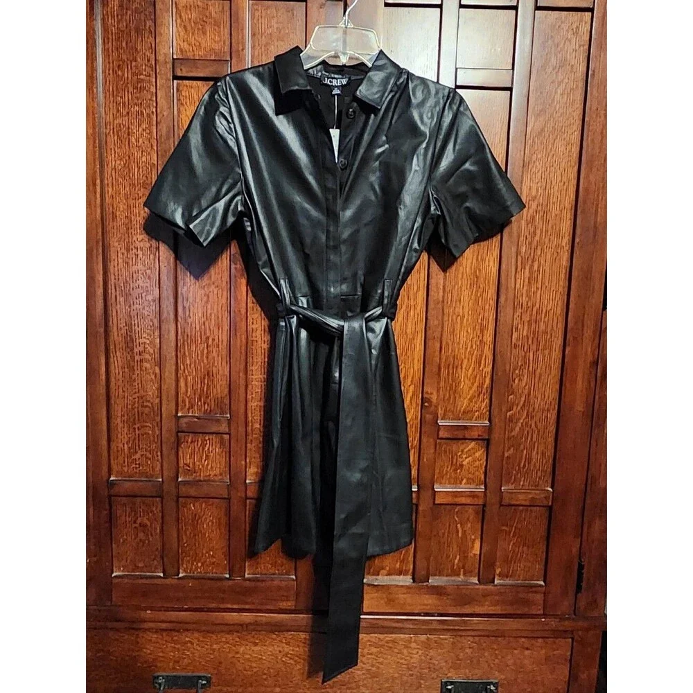 NWT J. Crew Button Front Faux Leather Dress, XS